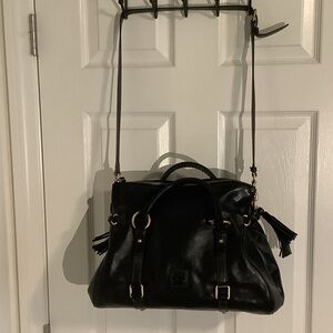 Dooney & Bourke Black Leather Shoulder Bag with Tassels
